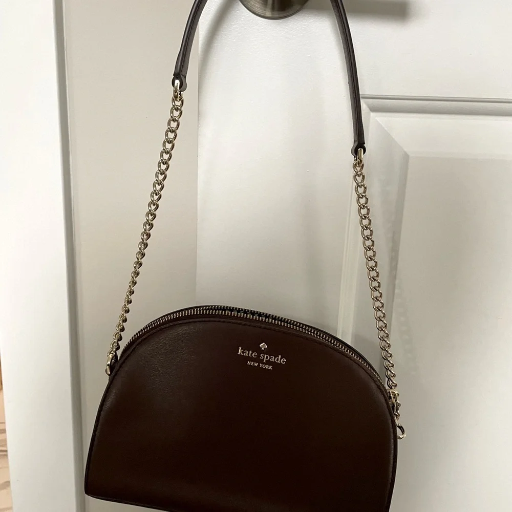 kate spade Brown Leather Half-Moon Shoulder Bag with Gold Chain - Picture 1 of 9